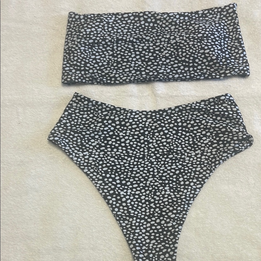 Black and White Animal Print Bandeau Bikini